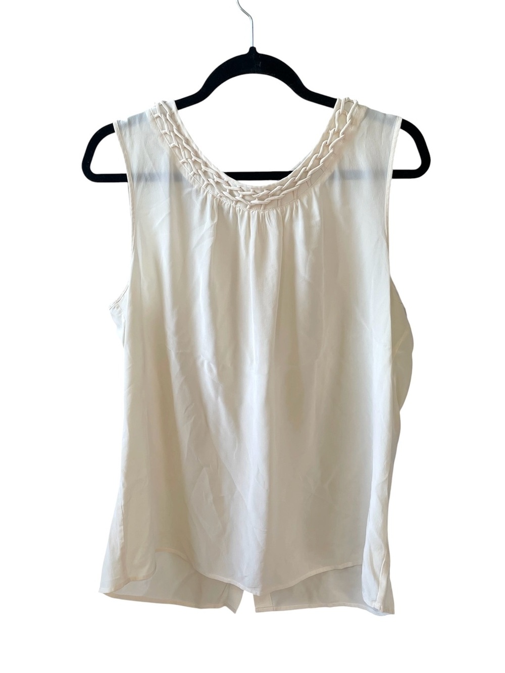 Talbots Silk Sleeveless Blouse with Braided Neckline Cream 16
